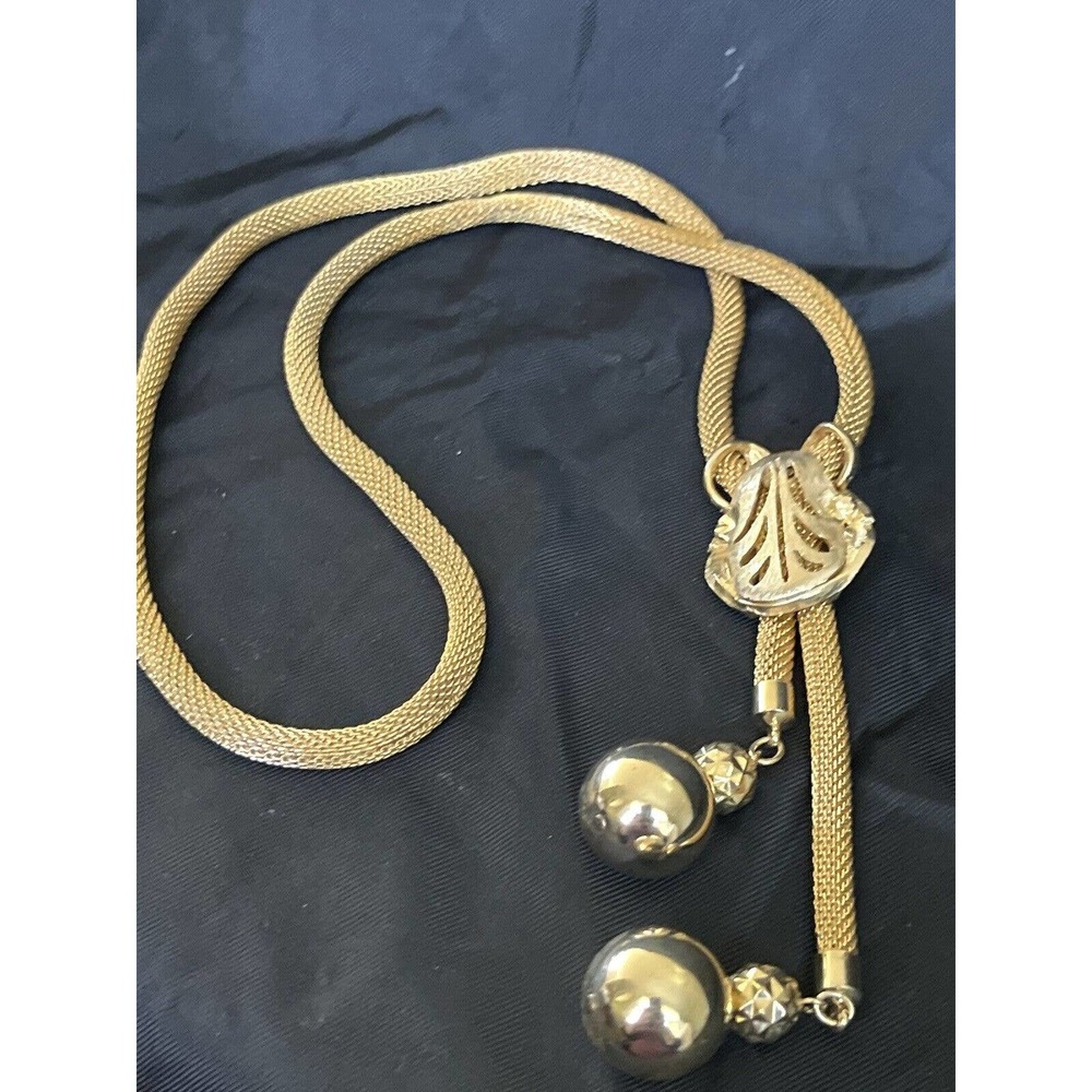 Vintage Slider Snake Chain Necklace Acanthus Leaves Slider Gold Tone Chunky